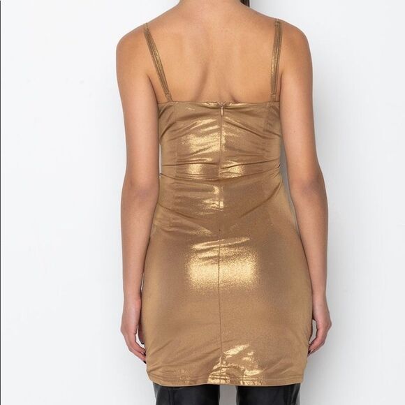 AKIRA Get Into It Mini Dress Metallic Gold - Picture 4 of 4